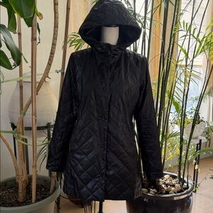 Eileen Fisher Black Quilted Hooded Coat